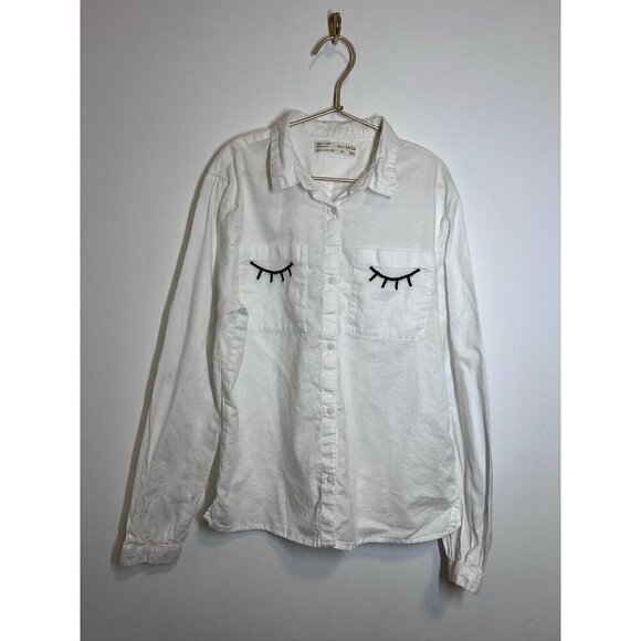 Zara Girls White Long Sleeve Button Down Shirt Eyelashes Size 13/14 - Picture 1 of 10